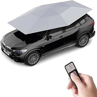 Universal Car Tent Movable Carport, Outdoor Automatic Auto Cover Waterproof Car Sun Shade Umbrella Tent Anti-UV Protection Windproof Oxford Cloth,Silvergray-4.5x2.3m