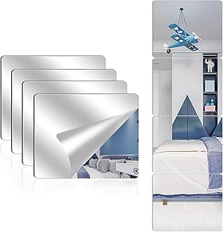 4 Pack Acrylic Mirrors for Wall,8 x 8 Inch Self Adhesive Frameless Small Mirror Tiles, Flexible Plastic Mirror Sheets for Bedroom Home Gym Door (8 * 10 inch)
