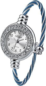 Blekon Collections Women's Cuff Watch - Round Analog Display Arabic Numbers 23mm Case Wire Bracelet Watch for Women Elegant Cable Cuff Bangle Wrist Watch