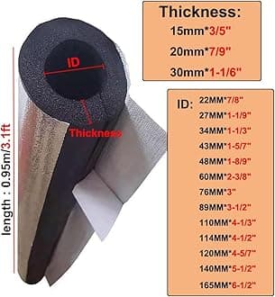 Outdoor Foam pipe insulation tubing, for On air conditioning lines on Heat Pump, Insulated tubes prevent heat loss, ID 22mm (7/8")-165mm (6-1/2") aluminum foil Foam Tubing(110mm(ID) x15mm)