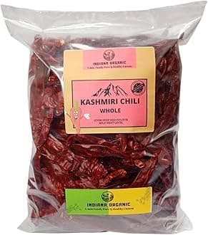 Indiana organic Kashmiri Red Chilli Whole Stemless | sabut kashmiri lal mirch whole | Deep Red Colour, Mild Flavor - 400 Gram