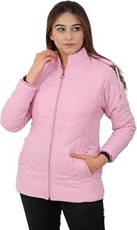 STUFFLIN Women's Quilted Puffer Jacket Full Sleeves Winter Jacket Girls Winter Wear Jacket (Large, Baby Pink)
