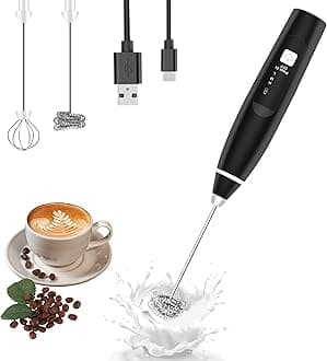 Milk Frother, USB Rechargeable Handheld Coffee Frother Electric Whisk Electric Foam Maker, 3-Speed Milk Frother With Two Stainless Steel Whisks, for Lattes, Frappe, Matcha, Hot Chocolate (Black)
