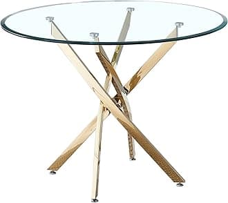 Glass Round Dining Table with Tempered Glass Table Top Stainless Steel Legs,36"" Modern Round Glass Kitchen Table Glass Dining Room Table for Dining Room Kitchen Living Room (Gold-Round)