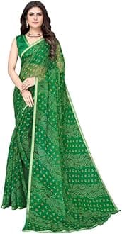 Satrani Women'S Bandhani Printed Chiffon Saree With Unstitched Blouse Piece
