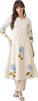 INDO ERA Women Rayon Viscose Floral Embroidered A-Line Kurta With Pant Set/Co-Ord Set