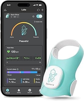 Sense-U Smart Sock Shoe Baby Monitor - Track Baby’s Heart Rate, Movement and Sleep, Infant Foot Monitor for Peace of Mind
