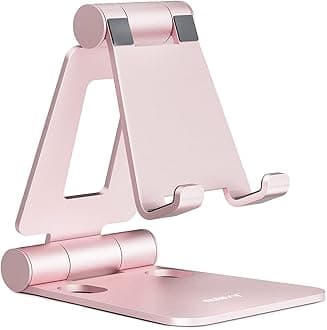 Adjustable Phone Stand for Desk, Foldable Desktop Cell Phone Holder Cradle Dock Compatible with iPhone 17 16 15 14 13 12 11 Pro Max Xs Xr X 8, HUAWEI, Galaxy, All Phones - Rose Gold