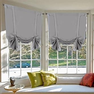 H.VERSAILTEX Blackout Tie Up Curtain Thermal Insulated Curtains Bathroom Curtain Dove Gray Tie Up Shade for Small Window (Rod Pocket Panel, 42 inches W x 63 inches L, 2 Panels)