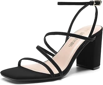 DREAM PAIRS Women's Heels Chunky Block Strappy Square Open Toe Ankle Buckle Heeled Sandals Wedding Party Dress Shoes Indie