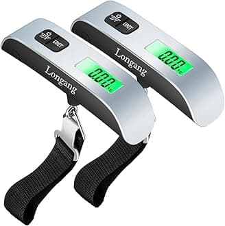 LongangLongang 110 Lbs Digital Hanging Luggage Scale with Backlit for Travel, Rubber Paint Handle and Battery Included (B Silver, 2 Pcs)
