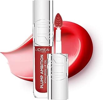 L'Oreal Paris Lip Gloss, Plump Ambition Lip Oil with Hyaluronic Acid & Tripeptides, Smoother & Plumper Lip Appearance, Glass-Like Finish, Shade 390 Cherry Cherie, 5ml