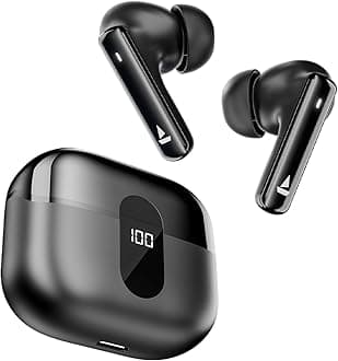 Airdopes 121 Pro Plus, 100HRs Battery, 4Mics ENx, 50ms Low Latency, Fast Charge, LED Display, IPX5, v5.3 Bluetooth TWS Earbuds with Mic (Black)