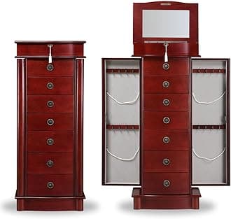 Alveare HomeNorth Jewelry Armoire – Locking Storage Organizer with Seven Spacious Drawers, Cherry