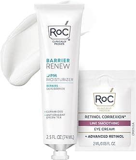 RoC Barrier Renew Night Moisturizer with Ceramides & Antioxidant Green Tea and Lipo Peptides to Renew Skin Barrier, (2.5 oz) with Retinol Eye Cream Packette