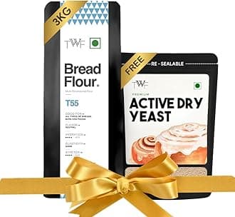TWF Bread Flour T55 - Buy 3 kg Bread Flour, Get 100g Yeast Free | Premium Unbleached All Purpose Flour for Breads, Buns & Pizzas | Ideal for Home Baking | Bake Perfect Breads Everytime