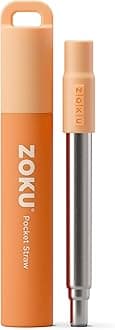 ZOKU Reusable Metal Straw with Case for Travel, Orange - Collapsible Stainless Steel Drinking Straw with Silicone Tip and Cleaner Brush, Ideal for Key Chains, Pockets, Purses