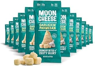 Moon Cheese Garlickin' Parmesan Cheese Bites, 1 Ounce, 12-Pack, Crunchy, Protein Rich Cheese Snack, 100% Real Cheese