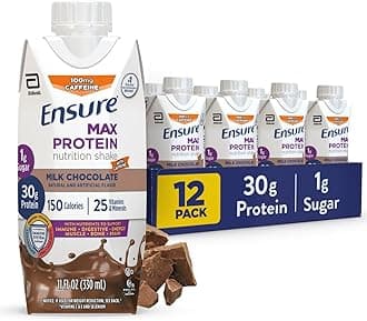 Ensure Max Protein Nutrition Shake with 30g of Protein 1g of Sugar High Protein Shake Milk, Chocolate w/Caffeine, 11 Fl Oz (Pack of 12)