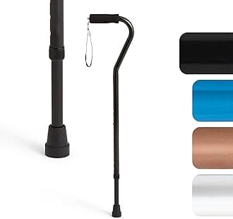 Medline Aluminum Offset Walking Cane for Seniors & Adults is Portable and Lightweight for Balance, Knee Injuries, Mobility & Leg Surgery Recovery, Black