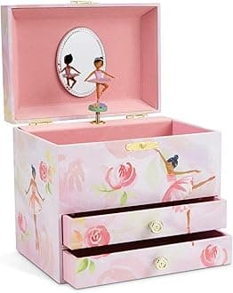 Jewelkeeper Ballerina and Roses Girl's Musical Jewellery Box, 2 Pull-out Drawers, Swan Lake Tune