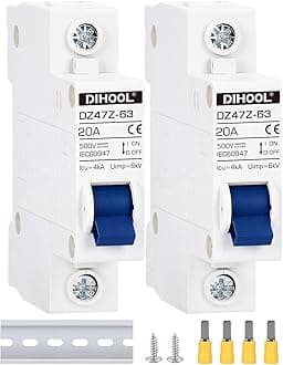 DC Circuit Breaker dz47 1P 20Amp 500V DC MCB Short Circuit Protection Disconnect Switch Isolator for Solar Panel Battery UPS Inverter Photovoltaic PV System