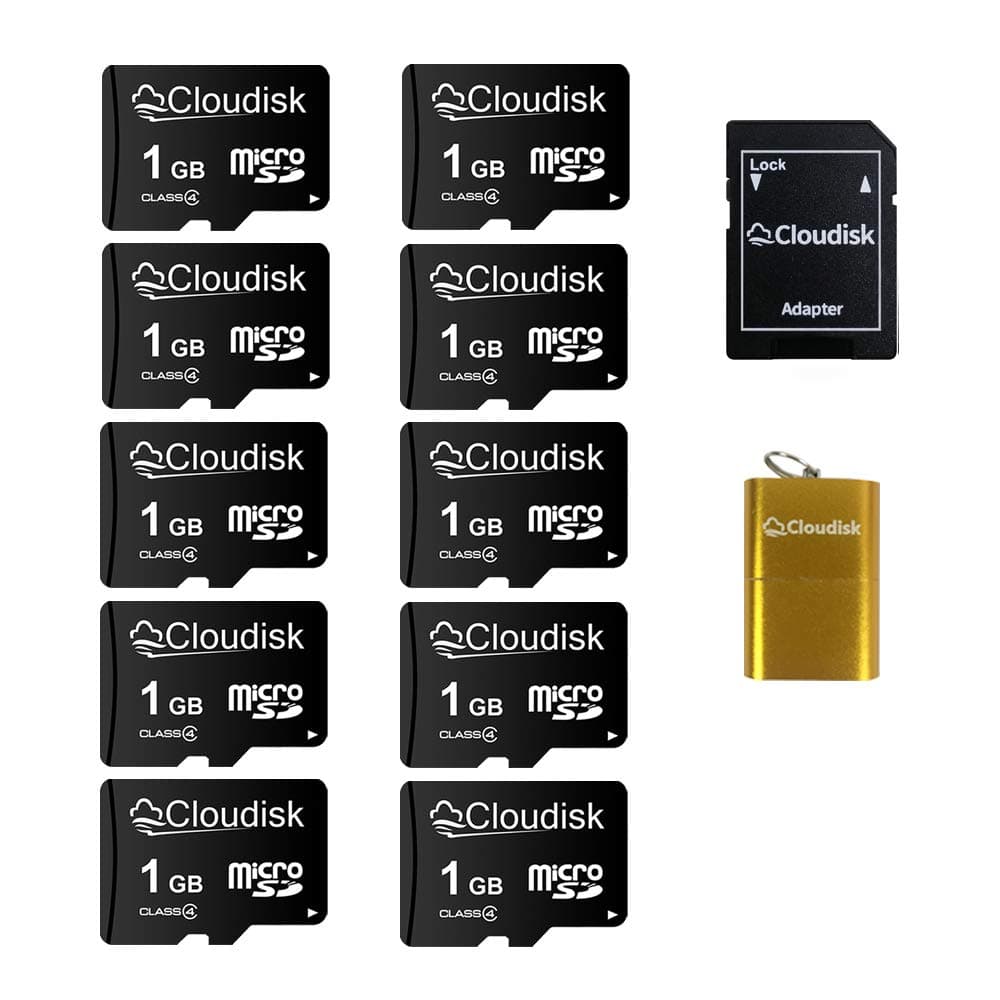 Pack of 10 Micro SD Card 1GB Flash Memory Card C4 with SD Adapter, Card Reader (1GB)