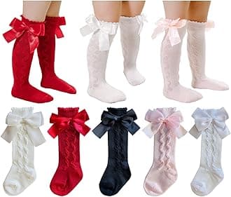 QandSweetBaby Girl Knee-High Socks Toddlers Bow Stockings Newborn Infant Non-Slip Sock