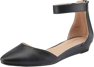 DREAM PAIRS Women's Comfortable Ballet Flat with low wedge ankle strap and zipper, Ladies' classic pointed toe Shoes for wedding and walking