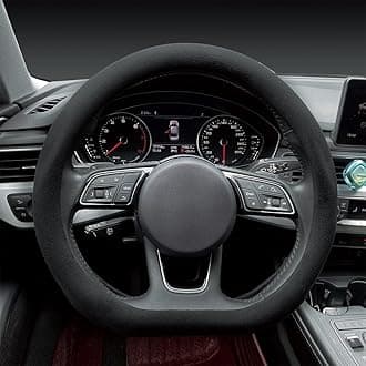 Carodi Suede Steering Wheel Cover ， Non-Slip Leather Car Interior Fitting 15-inch Universal（D-Shape,Black）