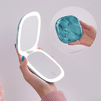 Mocado Compact LED Travel Makeup Mirror - 4 Inches 1X/10X Magnification Travel Mirror with Light Dimmable Double Sides Lighted USB Rechargeable Compact Mirror for Purse,Pocket,Travel(Green Marble)