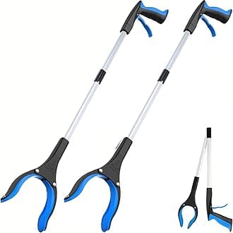 Grabber Reacher Tool - 32” Extra Long Foldable Gripper and Reaching Tool - Heavy Duty Pick Up Stick Grabbers for Seniors, Trash, Surgery Recovery Must Haves Gifts (Blue-2pc)