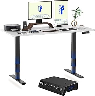 FLEXISPOT E6 MAX 160x80cm Electric Standing Desk with USB Dual Motors 3 Stage One Piece Height Adjustable Sit Stand Up with Memory Smart Panel(Black Frame+White Top)