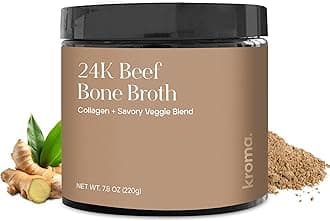 Kroma 24K Beef Bone Broth Powder - 10 Servings Jar, 7.8 Oz – 100% Grass Fed Gluten Free Powder - Collagen-Rich High Protein Broth w/Organic Ingredients - Animal Based Protein for Gut Health & Joint
