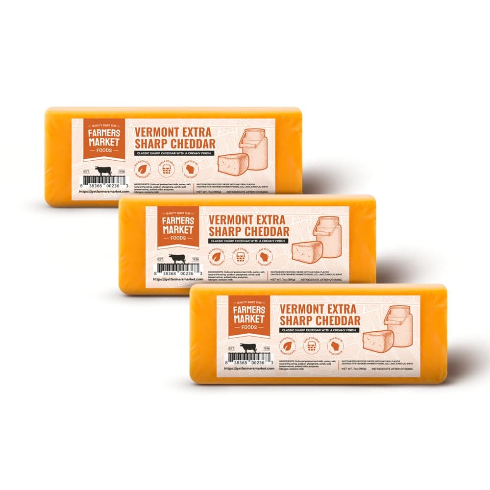 Farmers Market, Gluten Free, Keto, Paleo, Low Sodium, Zero Sugar, Wisconsin Cheese Gift Sets, 3-Pack, Extra Sharp Cheddar