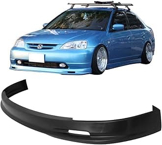 FREEMOTOR802 Front Bumper Lip Splitter Fits 2001-2003 Honda Civic Coupe Sedan, Mugen Style Unpainted Black PP Air Dam Chin Spoiler Underbody Front Lip Spoiler Lower Guard Protector Styling Trim
