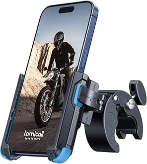 Lamicall Motorcycle Phone Mount Holder - [Camera Friendly] [1s Lock] Bike Phone Holder Handlebar Clamp, Bicycle Scooter Phone Clip, for iPhone Air, 17, 16, 15 Pro Max, Galaxy S25, 4.7-7" Phones, Blue