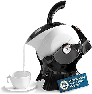 Uccello Electric Safety Kettle | Black Tipper Base Included | Effortless Pour Every Time | Daily Living Drinking Aid For Disabled and Seniors | 1.5 Liters | Black and White