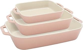 Ceramic 3-pc Rectangular Baking Dish Set - Macaron Pastel Pink