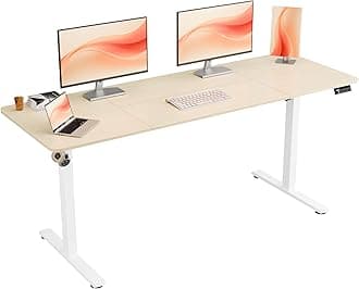 Electric Standing Desk, 170 x 60 cm Height Adjustable Sit Stand Desk with Splice Board for Home Office, Computer Table Memory Preset (White Frame, Gold Oak Desktop)