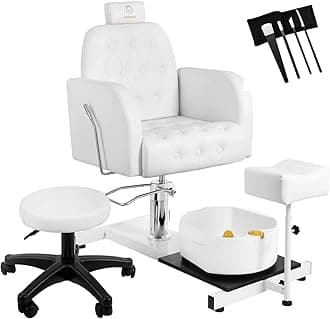 Pedicure Chair Station with Stool, 360° Rotation Hydraulic Reclining Pedicure Chair No Plumbing Unit Station with Foot Basin White