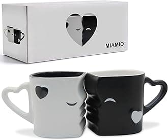 MIAMIO - Coffee Mugs/Kissing Mugs Bridal Pair Gift Set for Weddings/Birthday/Anniversary with Gift Box (Black)