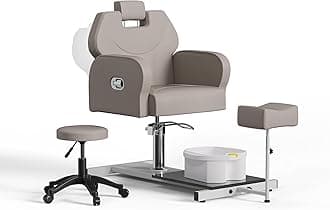 Pedicure Chair No Plumbing with Adjustable Height Footrest & Rolling Stool, Pedicure Station for Nail Tech Spa Chair, Adjustable Pedicure Chair with Massage Foot Basin (Grey)