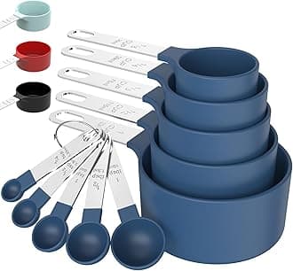 TILUCK Measuring Cups & Spoons Set, Stackable Cups and Spoons, Nesting Measure Cups with Stainless Steel Handle, Kitchen Gadgets for Cooking & Baking (Blue)
