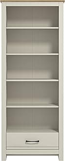 Galano Limestone Bookcase – 5 Tier Large Shelves with 1 Drawer – Wooden Display Storage Unit for Office, Living Room Furniture (Light Grey)