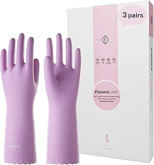 LANON 3 Pairs wahoo Skin-Friendly Dishwashing Cleaning Gloves, Reusable Kitchen Gloves, Cotton Flocked Liner, Non-Slip, Medium