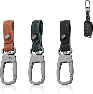 Car Keychain, 3PCS Personalised Keyrings for Car Keys Fob Key Chains Leather Keychain Strap with Large 360°Rotatable Swivel Anti-Lost D-Ring, Key Chain Holder for Men and Women