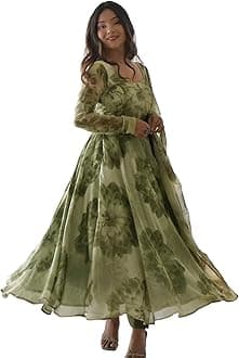 WedaniWomen Floral Print Anarkali Kurta with Pant and Dupatta