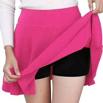 DJT Women's Girls Stretchy High Waist Pleated Casual Mini Skater Skirts with Shorts