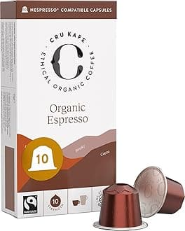 Cru Kafe Strong Espresso USDA Organic Espresso Coffee Capsules (10 Pods) Fairtrade Coffee Pods Compatible with Nespresso Original Line and Pixie Machines
